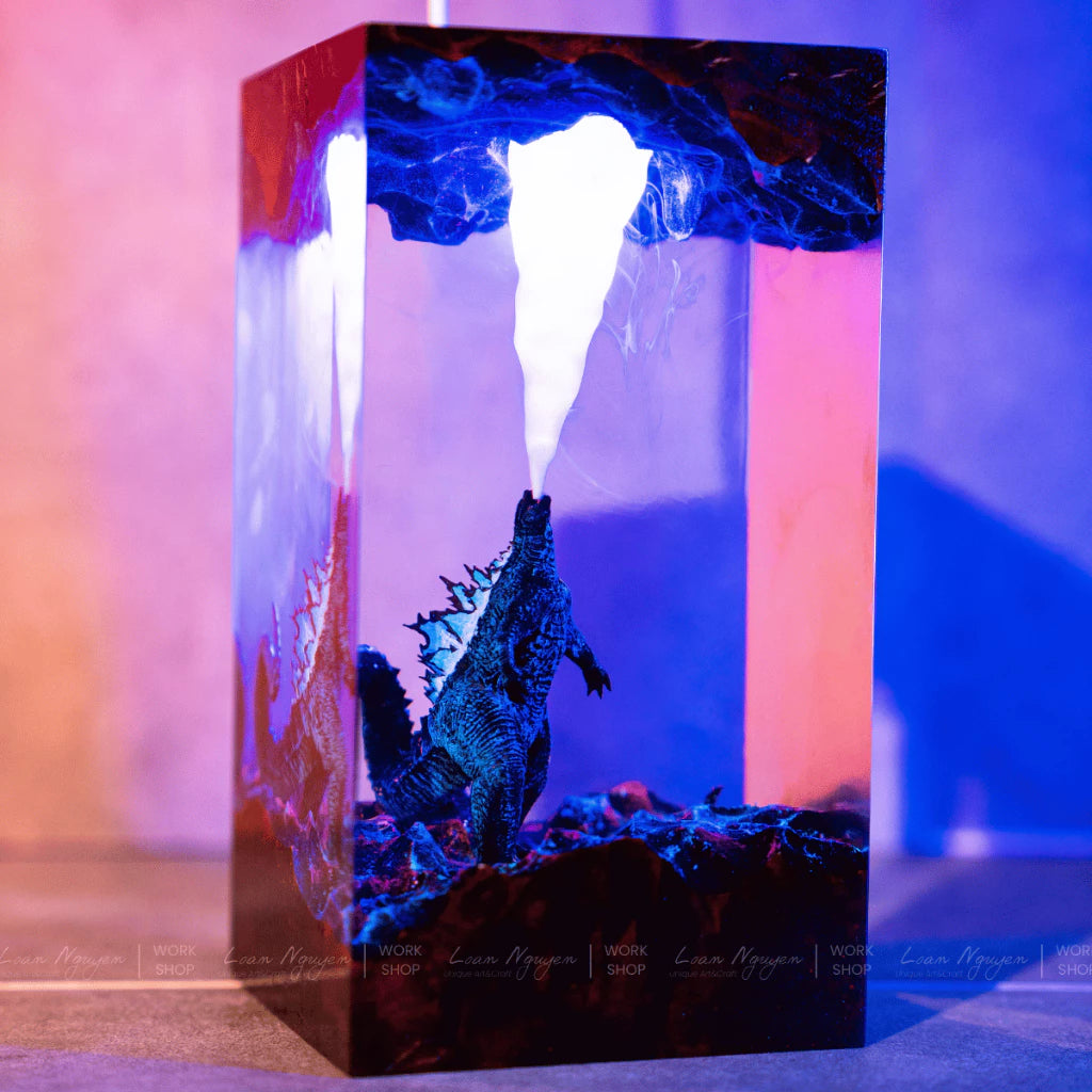 Handmade Vertical Godzilla Night Lamp, Sky-Breaking Design, for Desk or Bedroom Decoration, Perfect as a Gift - CDResin.com